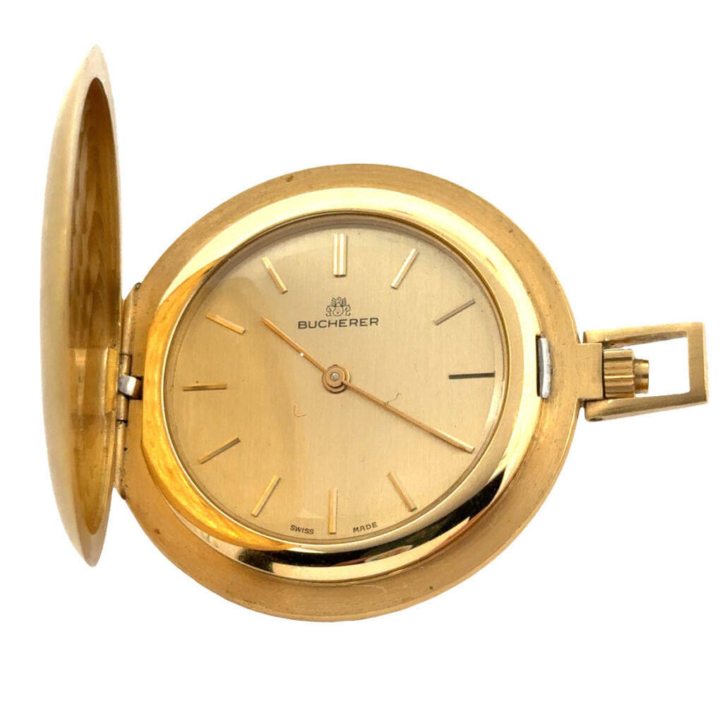 Mid Century Satin- finished 18K Gold Pocket Watch