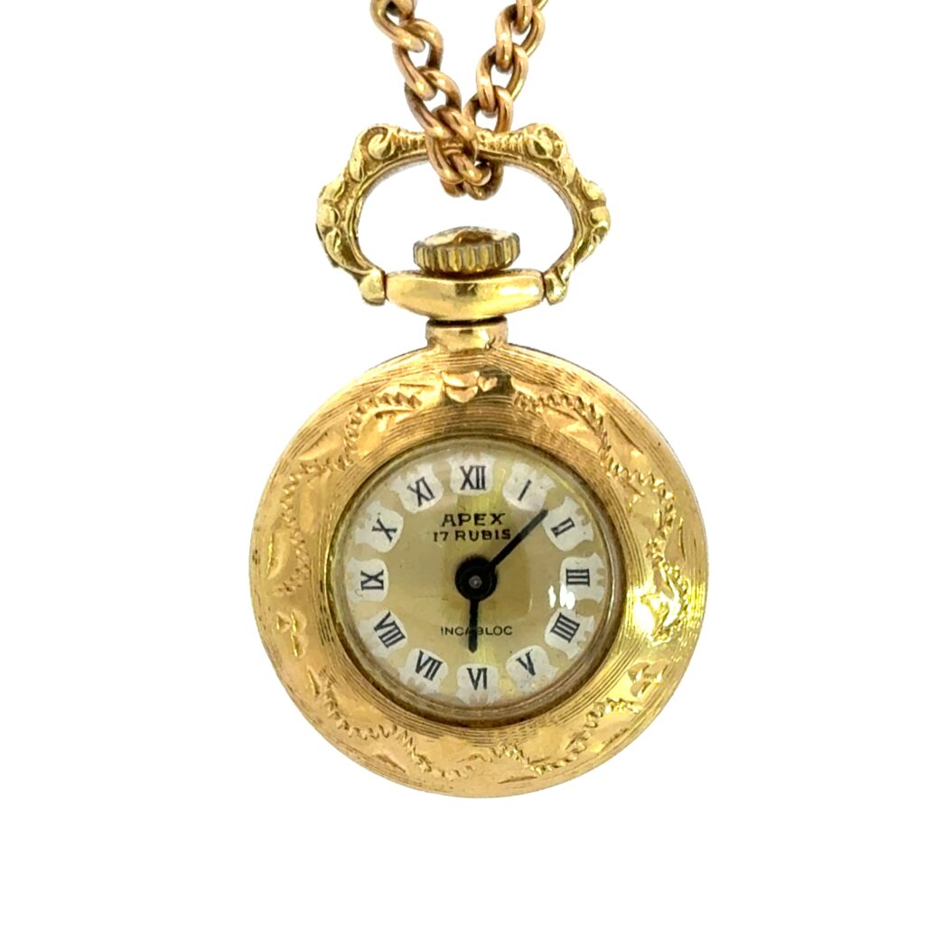 Vintage Apex 18K Yellow Gold Pendant Watch ?C 17 Rubis Incabloc ?C Necklace Watch