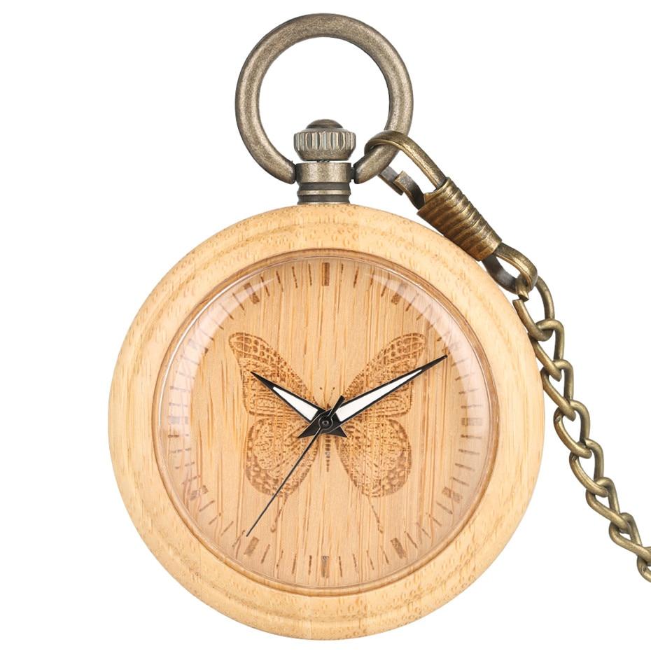 Wooden Pocket Watch Butterfly