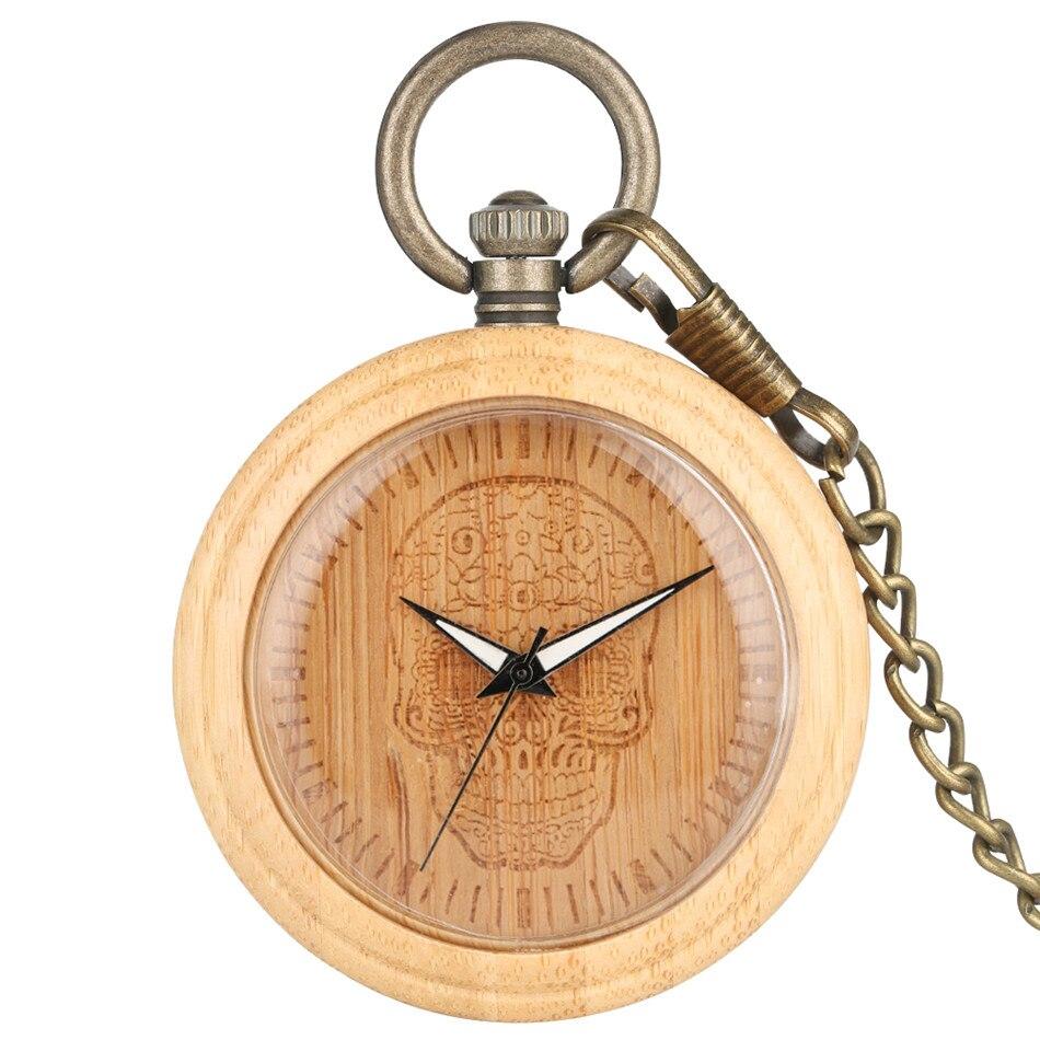 Wooden Pocket Watch Mexican Skull