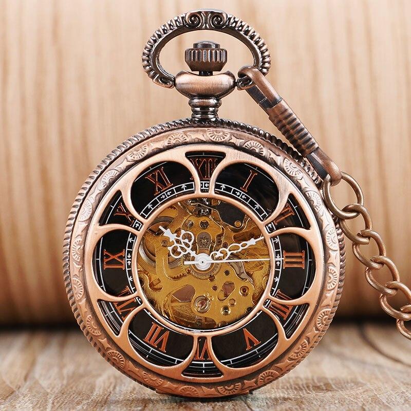 Copper Automatic Half Hunter Pocket Watch - Copper Flower