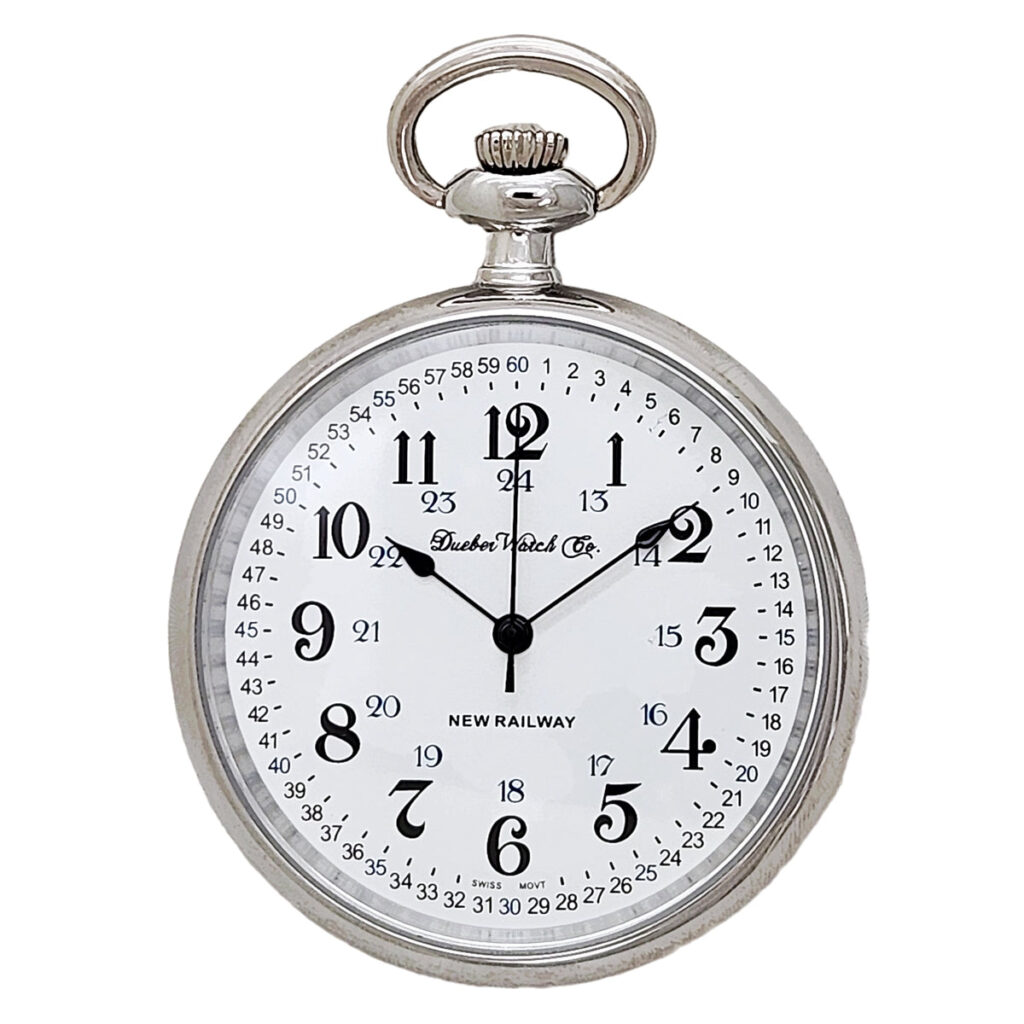 Dueber 112-NR2 "New Railway" Pocket Watch, Swiss Quartz Movement, Railroad Style Dial