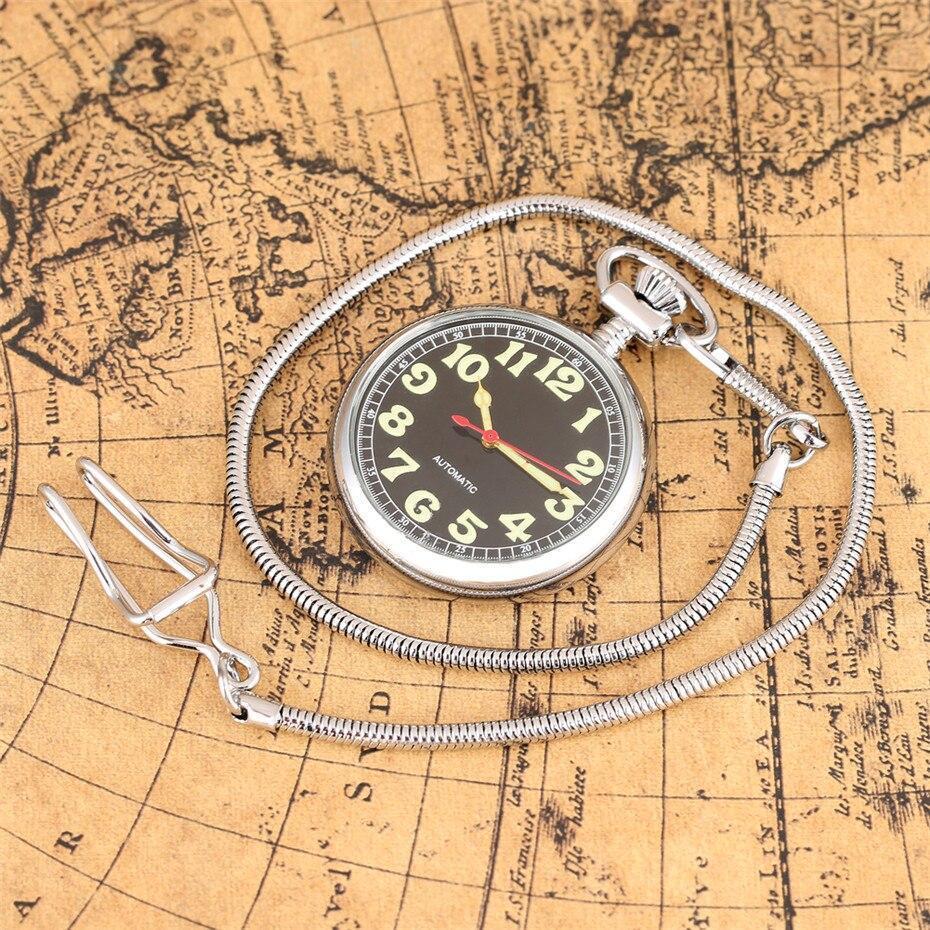 Men's Automatic Open Face Pocket Watch - Black Light
