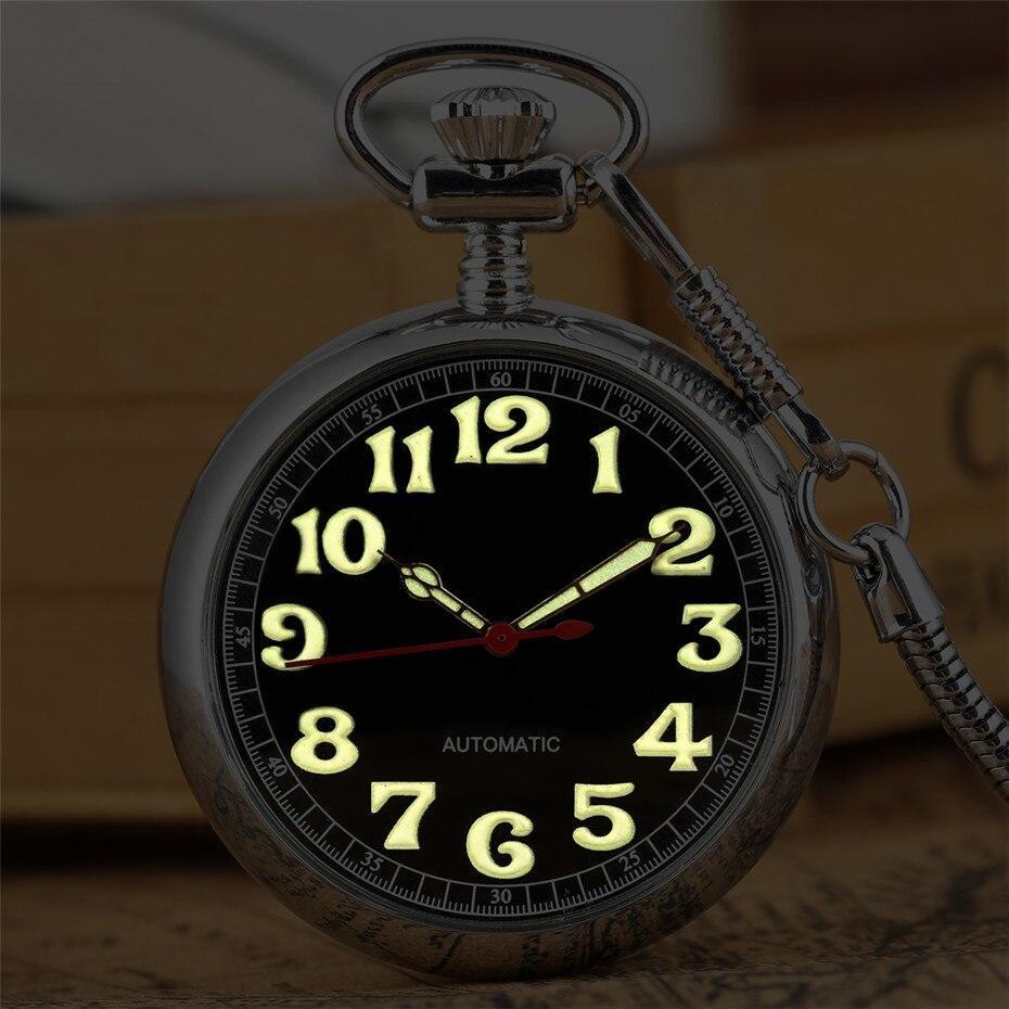 Men's Automatic Open Face Pocket Watch - Black Light - Image 2