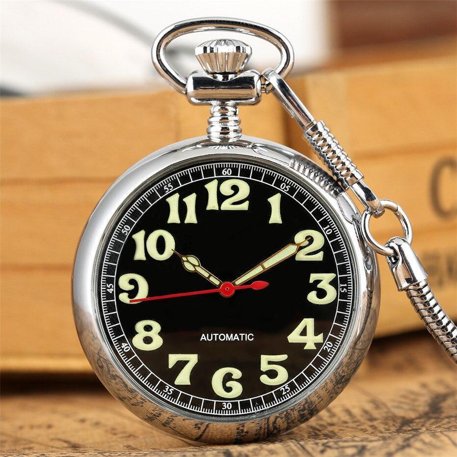 Men's Automatic Open Face Pocket Watch - Black Light - Image 3