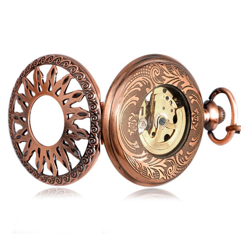 Women's Half Hunter Automatic Pocket Watch - Copper Sunlight - Image 6