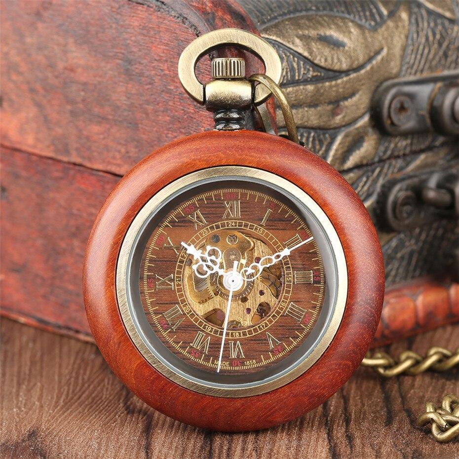 Wood Automatic Open Face Pocket Watch - Brownie