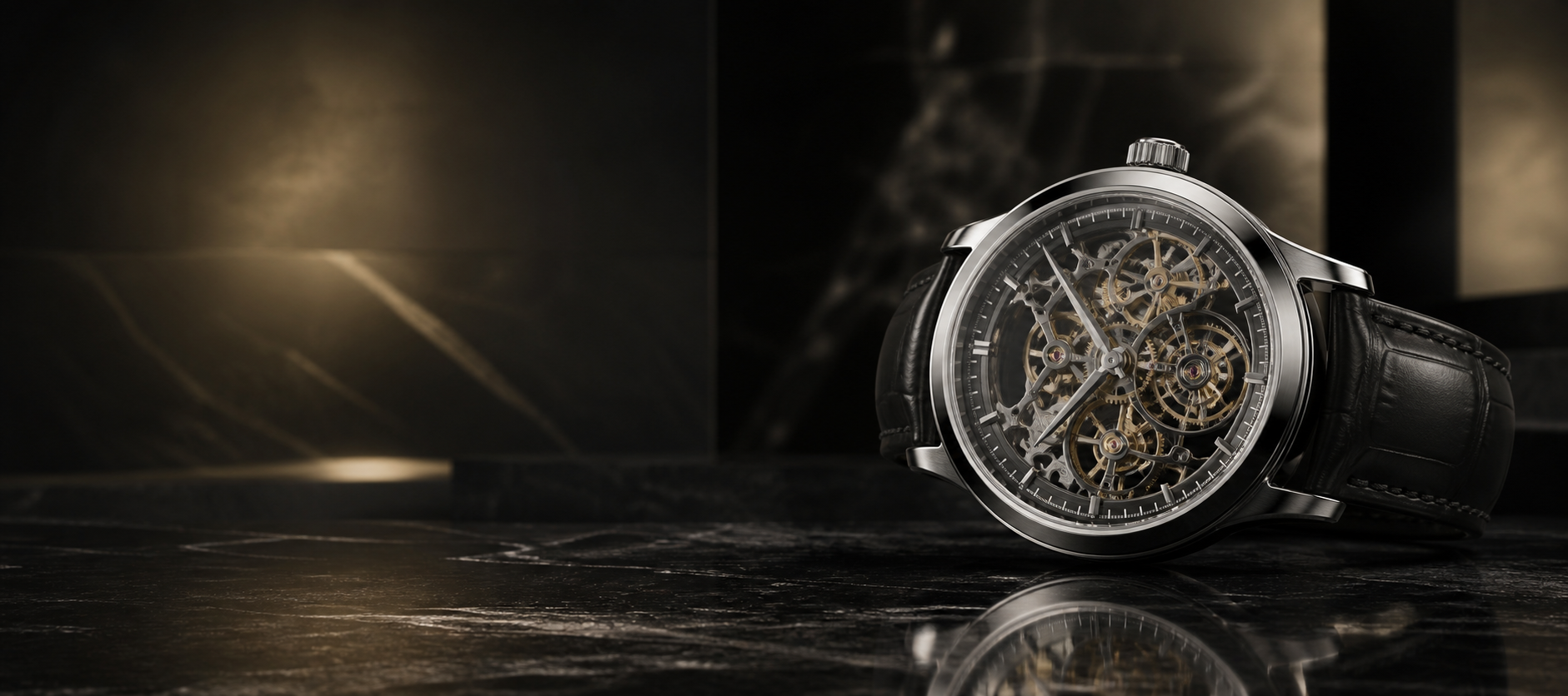 BERLIGET skeleton watch displayed on a dark surface