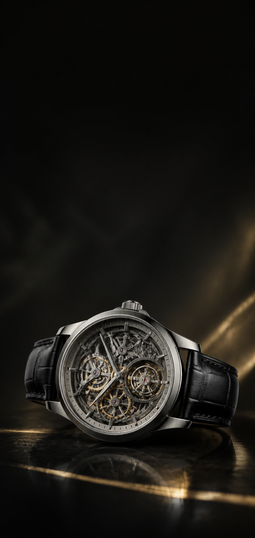Close view of a BERLIGET open-work mechanical watch